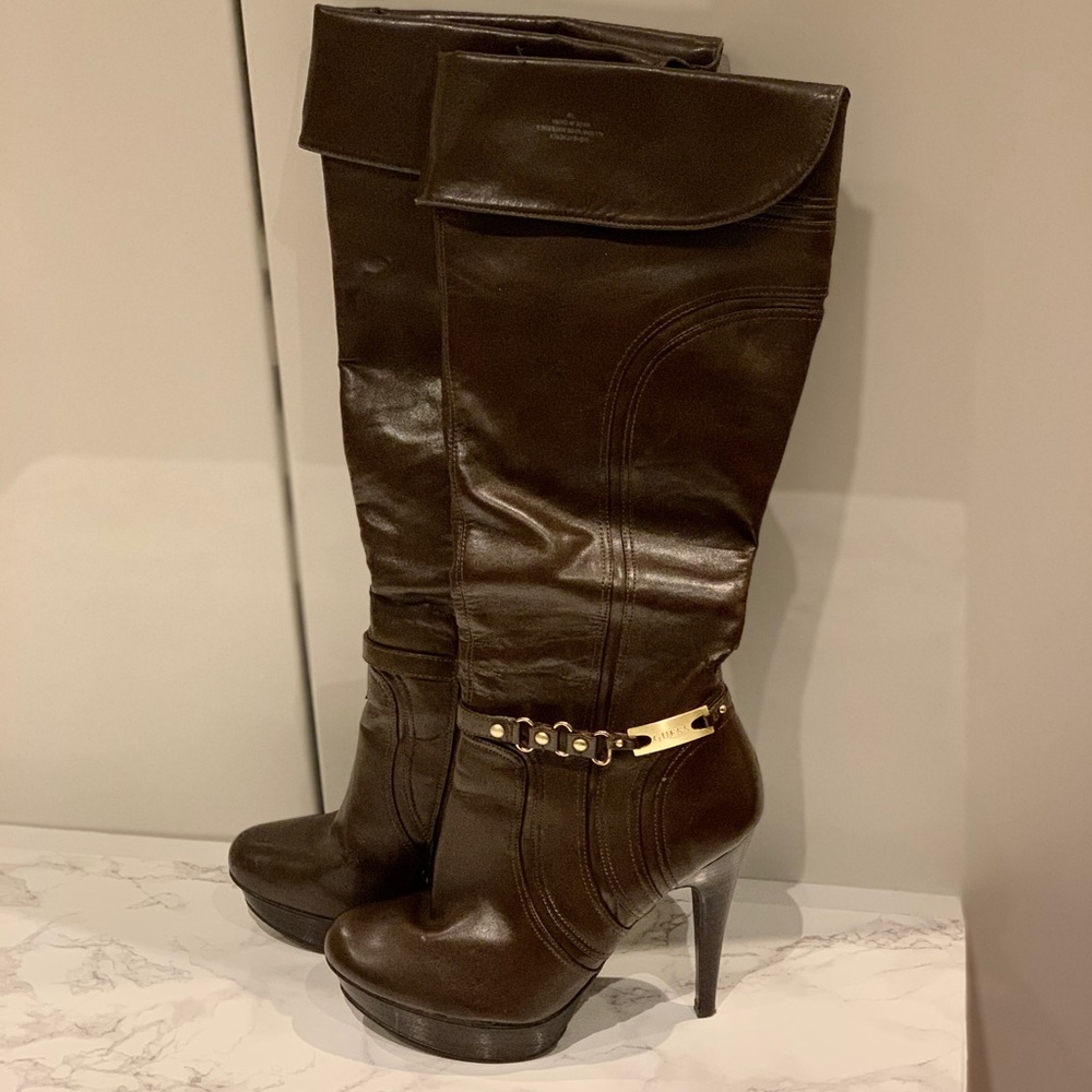 Size 7.5 Guess Knee-High Brown Boots